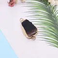 Macro shot of natural brown agate slice with irregular gold-plated edges and double rings - Black Brown Agate Style (5) / 1 Piece