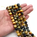Filo di perle naturali di occhio di tigre lucide con texture gialle e marroni - Stile 4mm (10g) / Mixed Colors (No.11)