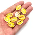 Natural yellow sea shells with pink polka dots for DIY jewelry making and handmade crafts - Style 1 (Yellow with Pink Dots)