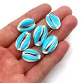 Macro shot of sky blue and ivory white cowrie shell beads for DIY jewelry making - Blue & White