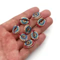 Macro shot of colorful mandala printed natural seashell beads for DIY jewelry making - 9x19mm (20 Pieces/Pack) / No. 4 (Mandala Colorful Floral)