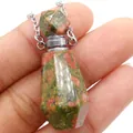 Unakite gemstone perfume bottle necklace pendant with natural green and pink patterns - 25x38mm / Unakite