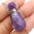 Handheld amethyst crystal perfume bottle necklace with silver chain and faceted stone - 25x38mm / Purple Crystal