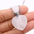 Ciondolo boccetta di profumo in quarzo rosa a forma di cuore con catena in metallo argento - Cristallo di rocca