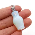 Miniature opal-like natural stone perfume bottle necklace pendant with silver chain - Vase Shape (Carved Bottle) / Opal