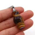 Miniature tiger eye stone perfume bottle necklace pendant with silver metal cap - Vase Shape (Carved Bottle) / Tiger's Eye