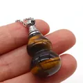 Halskette mit Anhänger aus Tigerauge-Naturstein in Kürbisform als Parfümfläschchen - 18x35mm / Tigerauge
