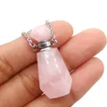 Natural rose quartz perfume bottle pendant necklace with delicate silver chain - 25x38mm / Rose Quartz