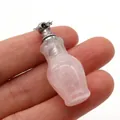 Miniature rose quartz perfume bottle pendant with silver metal cap on a delicate chain - Vase Shape (Carved Bottle) / Rose Quartz