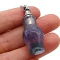 Miniature purple amethyst crystal perfume bottle pendant with silver metal cap and chain - Vase Shape (Carved Bottle) / Purple Fluorite