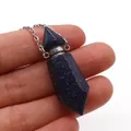 Pendaglio flacone profumo in pietra del sole blu esagonale con effetto stellato - pietra blu
