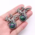 Vintage silver dragon pendant holding a natural ruby in zoisite stone, handcrafted jewelry - 43x43mm / Ruby Zoisite