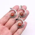 Three celestial sun and moon pendants with golden sandstone and silver crescent frames - Pendant Only (22x29mm, Without Chain) / Gold Sandstone