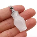 Pink quartz stone perfume bottle pendant necklace with delicate silver chain - Vase Shape (Carved Bottle) / White Crystal