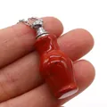 Miniature red natural stone perfume bottle necklace pendant with silver metal chain - Vase Shape (Carved Bottle) / Red Jasper