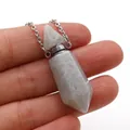 Collana con ciondolo a boccetta di profumo esagonale in pietra bianco grigiastro - Pietra Flash (Labradorite)