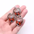 Three pieces of heart-shaped Tree of Life pendants with red jasper and silver hollow metal - Red Jasper