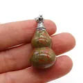 Ciondolo bottiglia in pietra naturale unakite a forma di zucca con chiusura in metallo - 18x35mm / Unakite