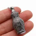Miniature vase-shaped grey marble stone perfume bottle pendant necklace with silver chain - Vase Shape (Carved Bottle) / Map Stone