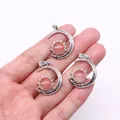 Three-piece set of moon and sun pendants with pink translucent stones and silver frames - Pendant Only (22x29mm, Without Chain) / Watermelon Quartz
