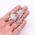 Pink rose quartz stone key pendant with silver bat wing metal design for DIY necklace - Rose Quartz