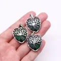 Natural ruby in zoisite heart pendant with silver tree of life engraving and metal bail - Ruby Zoisite