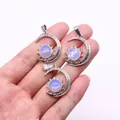 Silver sun and moon pendants featuring a soft purple opal stone for DIY jewelry - Pendant Only (22x29mm, Without Chain) / Opal