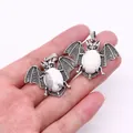 Silver bat pendant with white turquoise stone inlay for DIY necklace making - Howlite