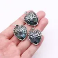 Three heart-shaped life tree pendants with green natural stones and silver alloy frames - India Agate