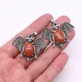 Gothic bat pendant set with vintage silver finish and red goldstone inlay for jewelry - Gold Sandstone