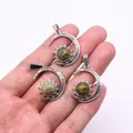 Three celestial sun and crescent moon stone pendants with green natural stones - Pendant Only (22x29mm, Without Chain) / Unakite