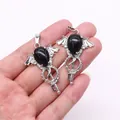 Gothic bat wing pendants with black teardrop stones in silver finish for necklaces - Black Agate