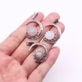 Three silver sun and moon pendants with opal and natural stone inlays on palm - Pendant Only (22x29mm, Without Chain) / Grey Agate