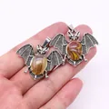 Antique silver bat pendant with amber gemstone center for DIY necklaces - Watermelon Skin (Striped)
