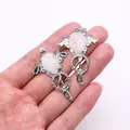 Pink quartz wing-shaped key pendant in silver-tone finish for jewelry making - White Crystal