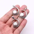 Three-piece sun and moon pendants with white howlite stone in silver setting - Pendant Only (22x29mm, Without Chain) / Howlite