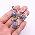 Three crescent moon and sun pendants with blue stone inlays on silver metal - Pendant Only (22x29mm, Without Chain) / Blue Spot Stone