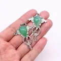 Gothic silver wings and green crystal teardrop key pendant for DIY jewelry making - Green Agate
