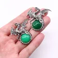 Vintage silver dragon pendant featuring a green gemstone orb in a detailed viking style - 43x43mm / Malay Jade