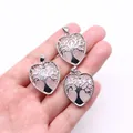Three heart-shaped rose quartz pendants with silver tree of life filigree detail - Rose Quartz