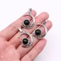 Silver sun and moon pendant featuring a black onyx stone inlay for DIY necklaces - Pendant Only (22x29mm, Without Chain) / Black Agate