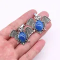 Gothic bat pendant with blue striped agate stone and vintage silver alloy finish - Blue Striped Agate