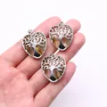 Tree of Life heart pendant with tiger eye stone and silver metal tree hollow overlay - Watermelon Skin (Striped)
