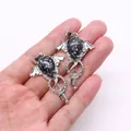 Silver bat wing key pendant featuring snowflake obsidian stone for necklace DIY - Snowflake Obsidian