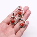 Three celestial sun and moon necklace pendants with round red jasper natural stones - Pendant Only (22x29mm, Without Chain) / Red Jasper