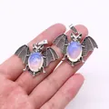 Gothic bat pendant with oval opal stone in vintage silver finish for DIY jewelry - Opal