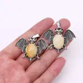 Vintage silver bat pendants with orange and white natural stone inlay for DIY necklaces - Topaz