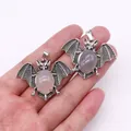 Gothic silver bat pendant set with pink quartz gemstone inlay for DIY necklaces - Grey Agate