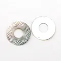 Natural round mother of pearl shell pendants with geometric engraving and iridescent luster - Ring (045) / 35mm