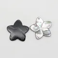 Natural black and white shell pendants in five-petal flower shape for DIY necklace making - Flower Shape (062)